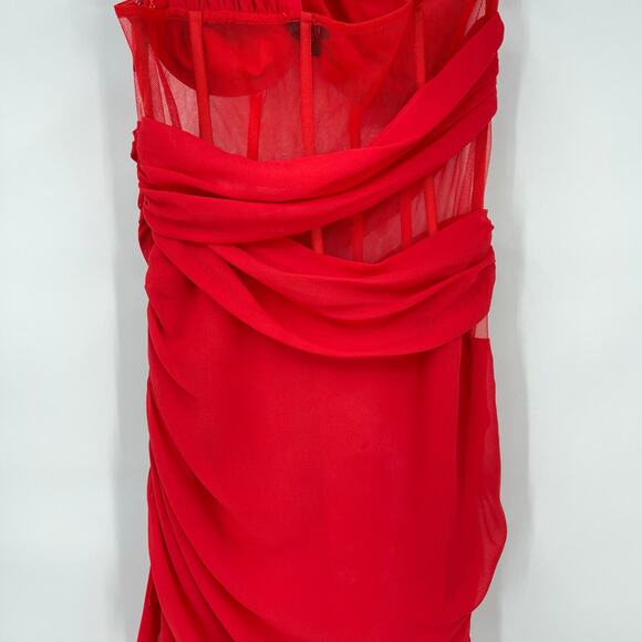 NBD | Christian Gown in Red Asymmetrical Corset Maxi Dress S - Picture 12 of 16